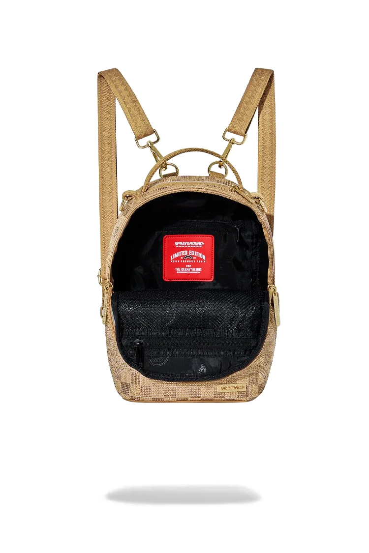 תיק גב מיני ספרייגראונד SPRAYGROUND גברים נשים זהב זרקונים תבליט כריש דגם 2 tone gold trinity mini תא עליון