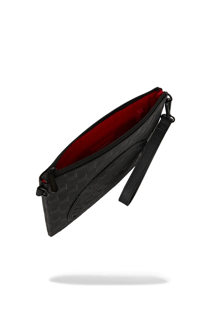 תיק קלאץ ספרייגראונד SPRAYGROUND שחור פוליויניל דמוי עור רצועה מתכווננת כריש דגם Raised check crossover