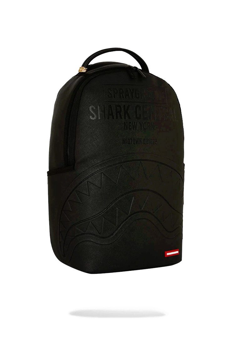 תיק גב ספרייגראונד SPRAYGROUND גברים נשים שחור פוליויניל תבליט כריש דגם Shark central embossed תא למחשב