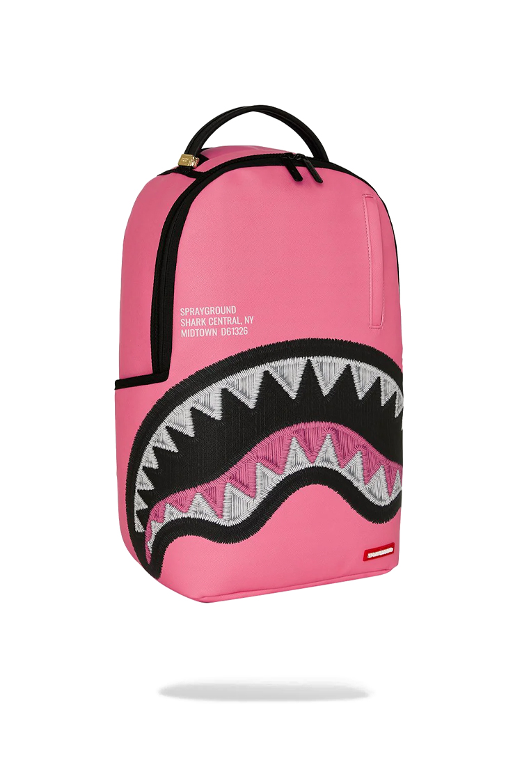 תיק גב ספרייגראונד SPRAYGROUND גברים נשים ורוד פוליויניל רקמת כריש דגם Shark central pink embroidered תא למחשב