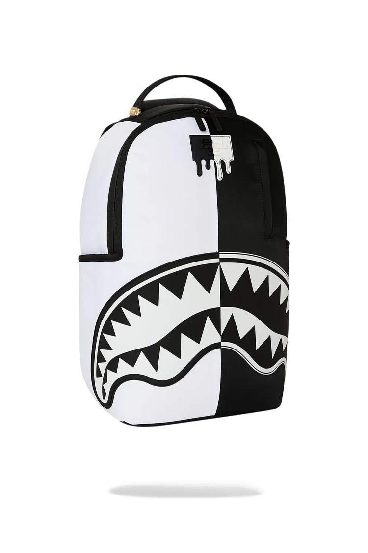 תיק גב ספרייגראונד SPRAYGROUND גברים נשים שחור לבן ניילון רקמת כריש דגם Shark central stencil תא למחשב