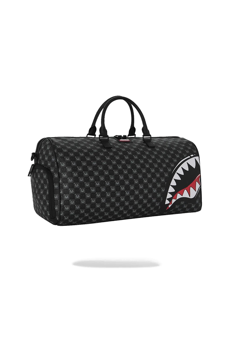 תיק נשיאה דאפל ספרייגראונד SPRAYGROUND שחור PVC דמוי עור סמיילי כריש דגם Sharks in paris wtf bubbly ידיות ורצועה