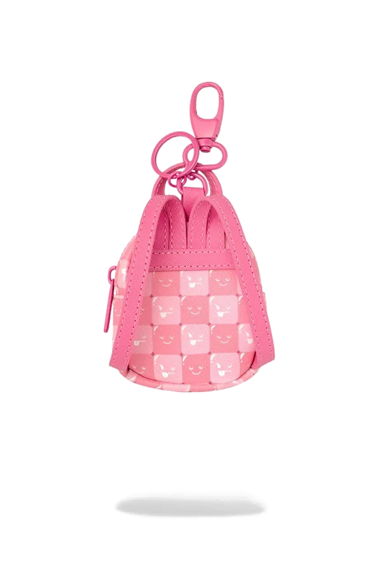 מחזיק מפתחות ספרייגראונד SPRAYGROUND ורוד תיק גב מיני סמיילי כריש דגם New check faces אבזם מטאלי