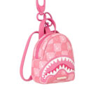 מחזיק מפתחות ספרייגראונד SPRAYGROUND ורוד תיק גב מיני סמיילי כריש דגם New check faces אבזם מטאלי