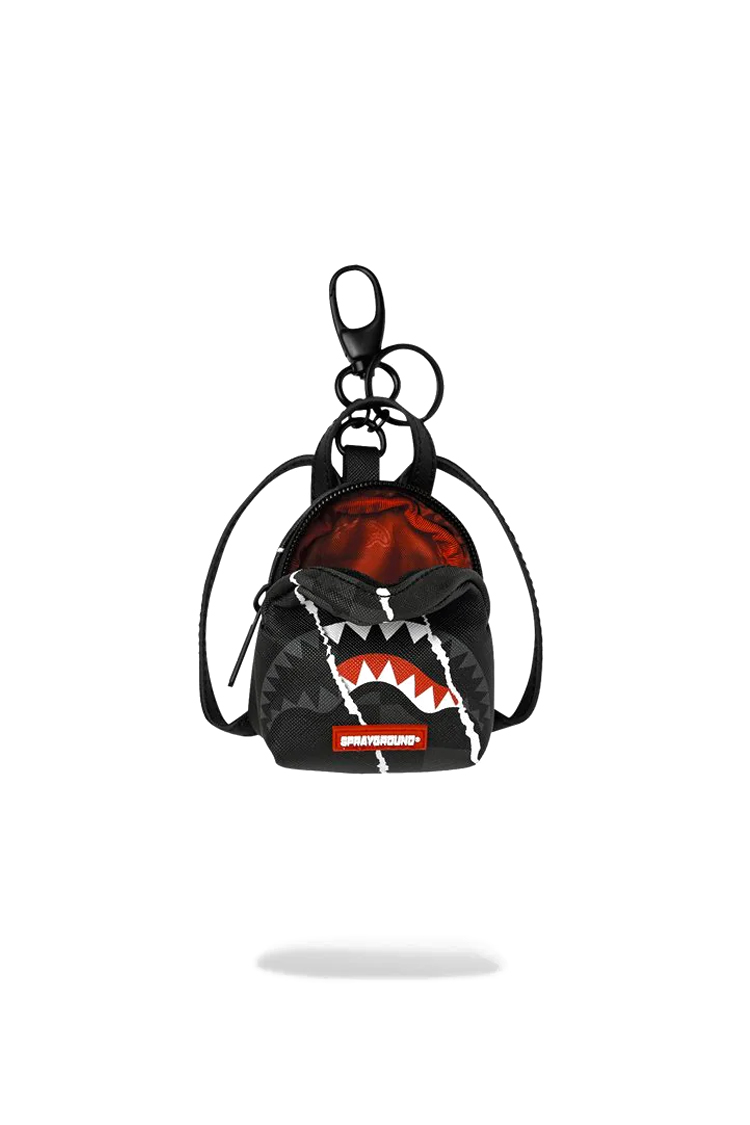 מחזיק מפתחות ספרייגראונד SPRAYGROUND שחור תיק גב מיני קרעים כריש דגם Center rip revealing check אבזם מטאלי