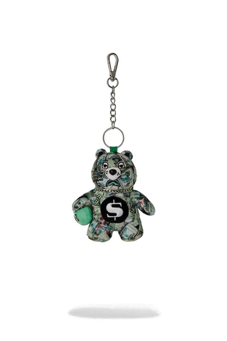 מחזיק מפתחות ספרייגראונד SPRAYGROUND אפור דובי פוליאסטר דגם Money banks bear הדפס דולרים אבזם מטאלי