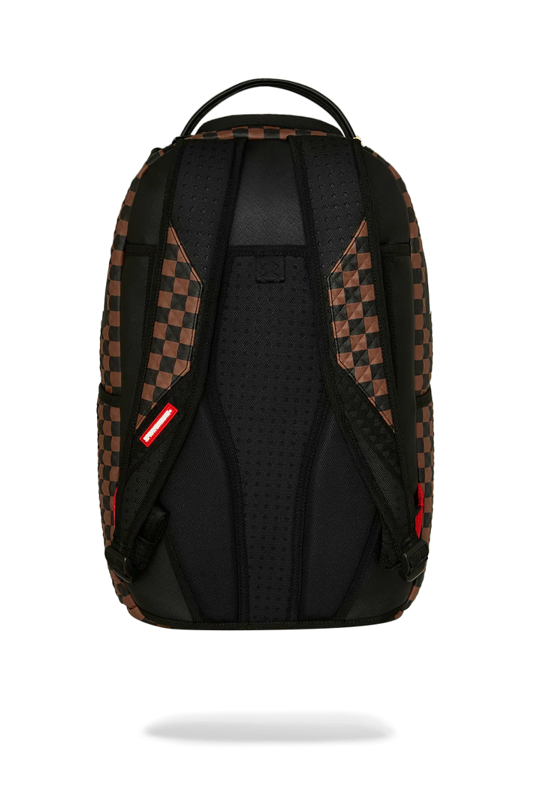תיק גב ספרייגראונד SPRAYGROUND שחור חום פוליויניל דמוי עור מחשב נייד כריש דגם Sharks in paris pyramid משבצות