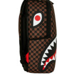 תיק גב ספרייגראונד SPRAYGROUND שחור חום פוליויניל דמוי עור מחשב נייד כריש דגם Sharks in paris pyramid משבצות