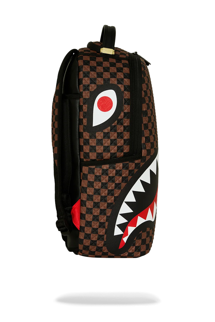 תיק גב ספרייגראונד SPRAYGROUND שחור חום פוליויניל דמוי עור מחשב נייד כריש דגם Sharks in paris pyramid משבצות