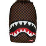 תיק גב ספרייגראונד SPRAYGROUND שחור חום פוליויניל דמוי עור מחשב נייד כריש דגם Sharks in paris pyramid משבצות