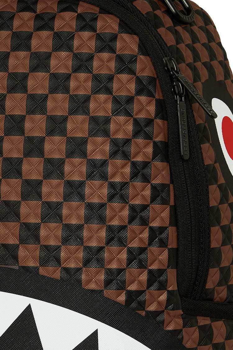 תיק גב ספרייגראונד SPRAYGROUND שחור חום פוליויניל דמוי עור מחשב נייד כריש דגם Sharks in paris pyramid משבצות