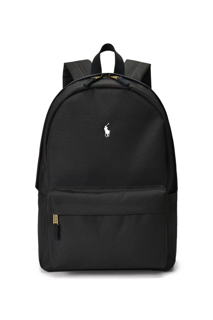 תיק גב פולו ראלף לורן POLO RALPH LAUREN גברים שחור קנבס מחשב נייד Polo Pony כיסי בקבוקים