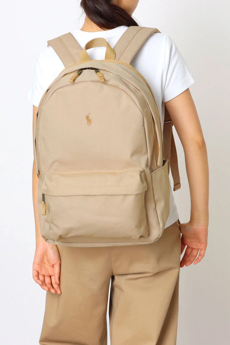 תיק גב פולו ראלף לורן POLO RALPH LAUREN גברים בז’ קנבס מחשב נייד Polo Pony כיסי בקבוקים