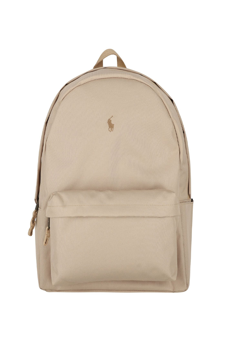 תיק גב פולו ראלף לורן POLO RALPH LAUREN גברים בז' קנבס מחשב נייד Polo Pony כיסי בקבוקים