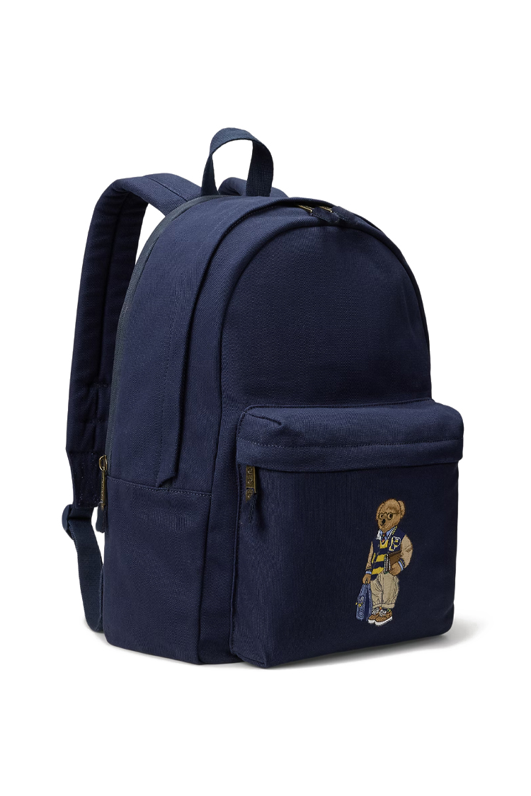 תיק גב פולו ראלף לורן POLO RALPH LAUREN כחול כהה נייבי כותנה מחשב נייד דובי פולו Polo Bear כיסי בקבוקים