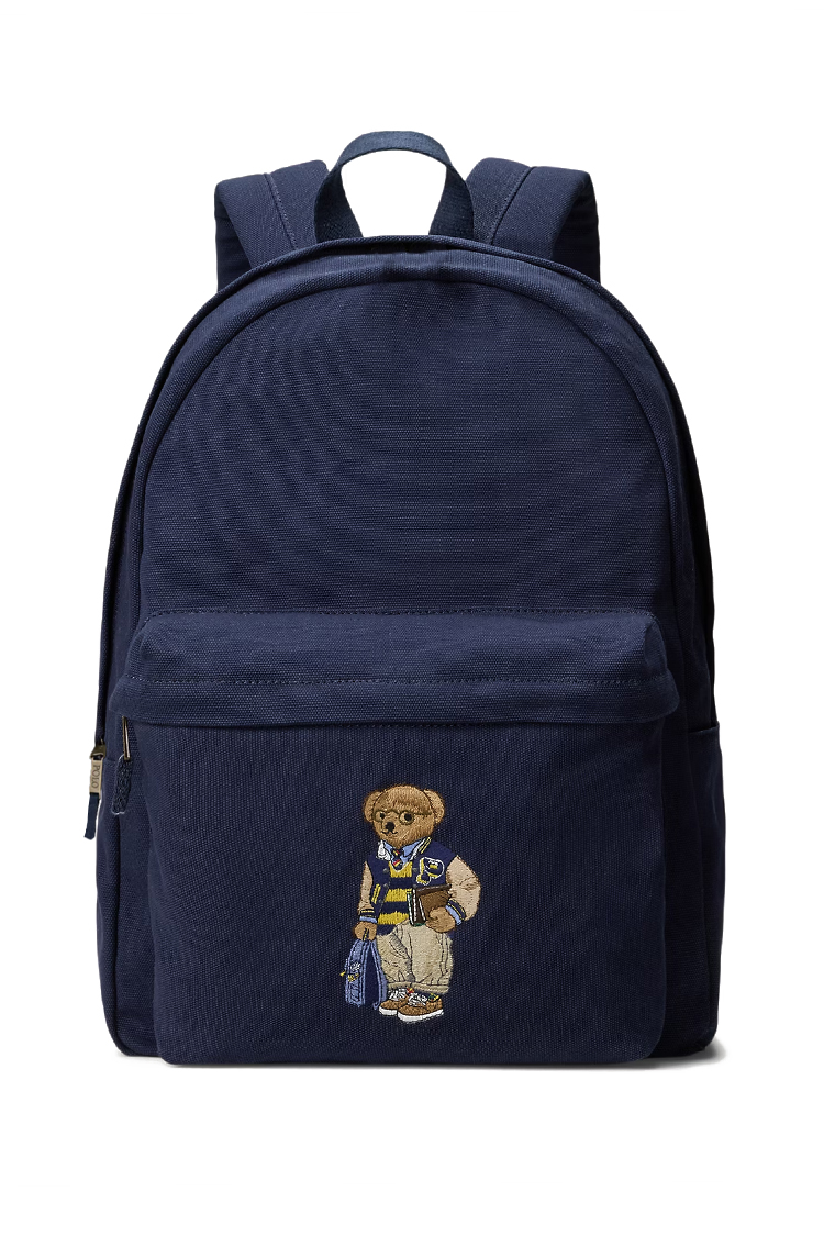 תיק גב פולו ראלף לורן POLO RALPH LAUREN כחול כהה נייבי כותנה מחשב נייד דובי פולו Polo Bear כיסי בקבוקים
