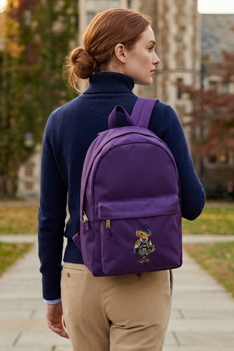 תיק גב פולו ראלף לורן POLO RALPH LAUREN סגול כותנה מחשב נייד דובי פולו Polo Bear כיסי בקבוקים