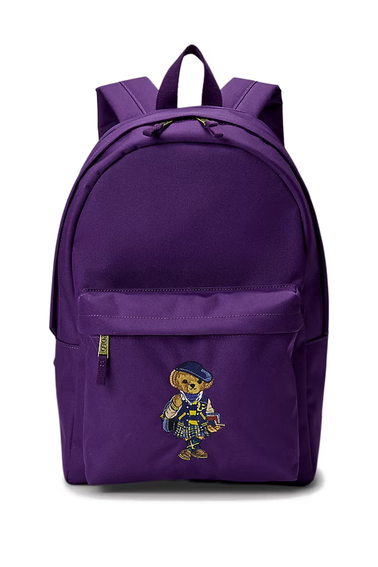 תיק גב פולו ראלף לורן POLO RALPH LAUREN סגול כותנה מחשב נייד דובי פולו Polo Bear כיסי בקבוקים
