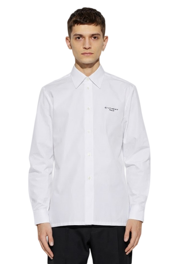 חולצה מכופתרת ז'יבנשי GIVENCHY לבן כותנה מחויטת דגם Stamp embroidery רקמת לוגו חזה