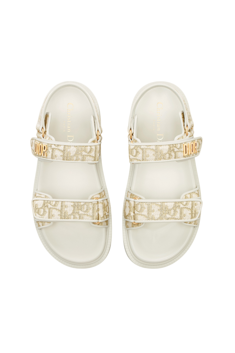 סנדלי דיור לנשים DIOR לבן עור כותנה אבזם זהב דגם Dioract Sandal מדרס אנטומי