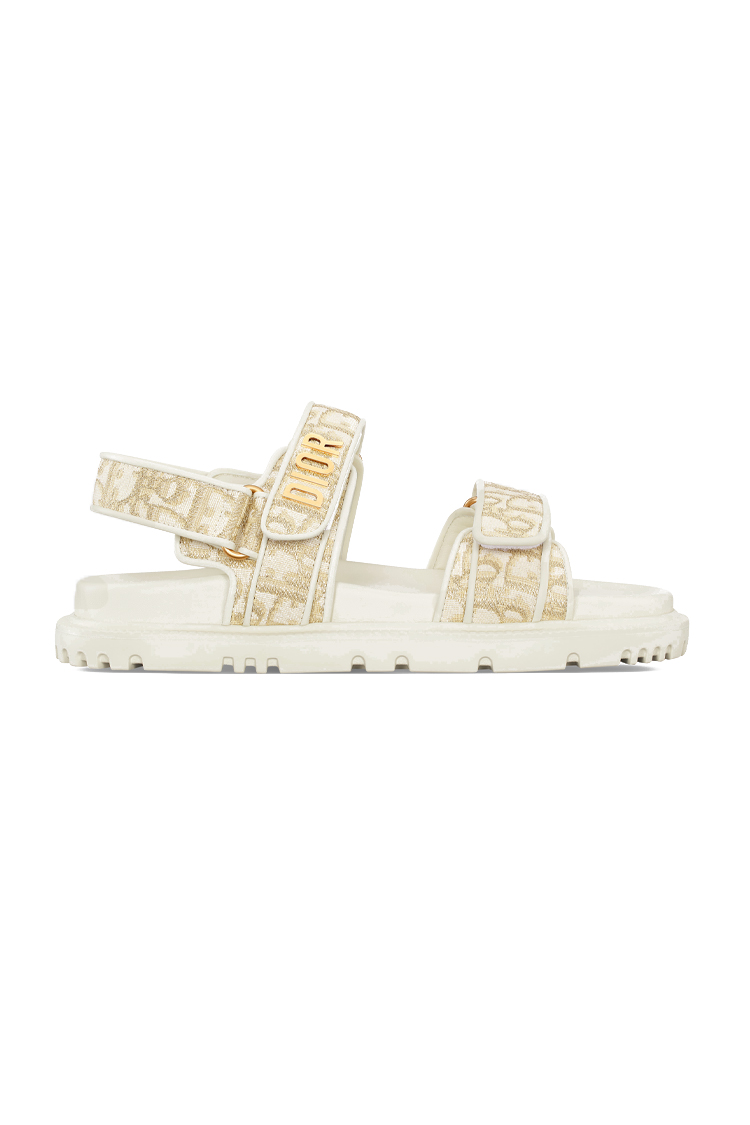 סנדלי דיור לנשים DIOR לבן עור כותנה אבזם זהב דגם Dioract Sandal מדרס אנטומי