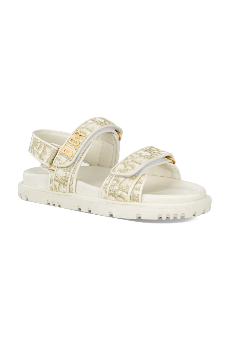 סנדלי דיור לנשים DIOR לבן עור כותנה אבזם זהב דגם Dioract Sandal מדרס אנטומי