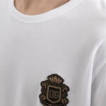 חולצת טי שירט דולצ’ה וגבאנה DOLCE GABBANA גברים לבן גזרה קלאסית כותנה רקמת כתר לוגו חזה