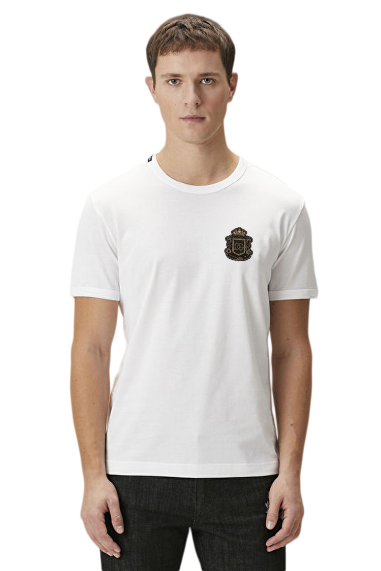 חולצת טי שירט דולצ'ה וגבאנה DOLCE GABBANA גברים לבן גזרה קלאסית כותנה רקמת כתר לוגו חזה