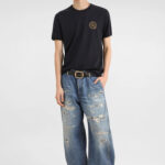 טי שירט דולצ’ה וגבאנה DOLCE&GABBANA שחור כותנה קלאסי דגם patch רקמת כתר חזה