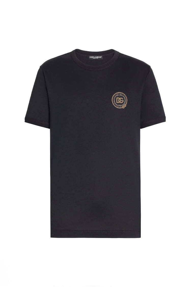 טי שירט דולצ’ה וגבאנה DOLCE&GABBANA שחור כותנה קלאסי דגם patch רקמת כתר חזה