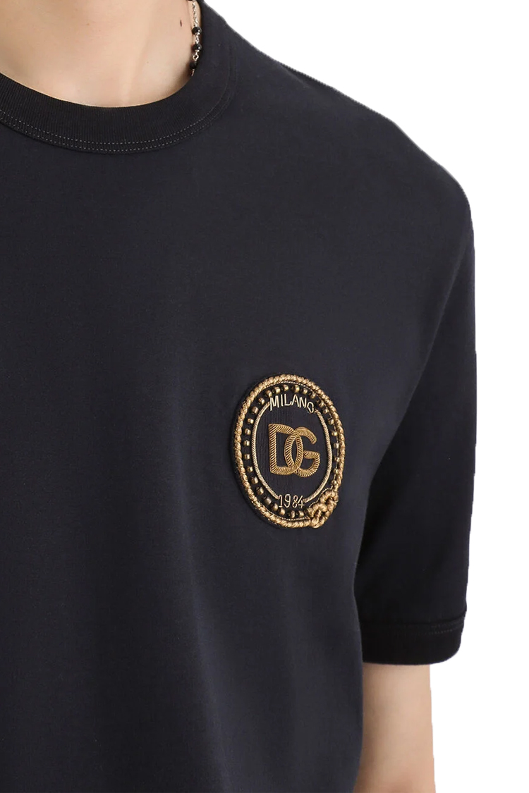 טי שירט דולצ'ה וגבאנה DOLCE&GABBANA שחור כותנה קלאסי דגם patch רקמת כתר חזה