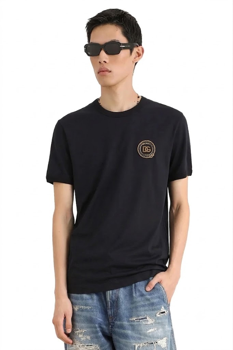 טי שירט דולצ'ה וגבאנה DOLCE&GABBANA שחור כותנה קלאסי דגם patch רקמת כתר חזה