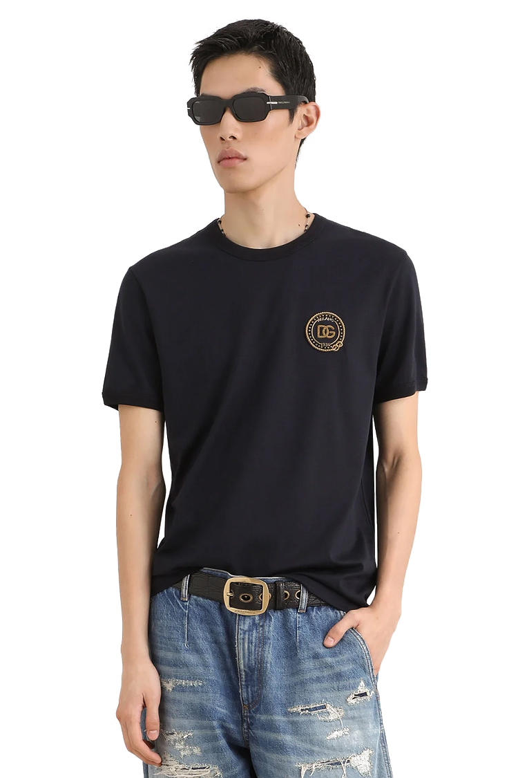 טי שירט דולצ'ה וגבאנה DOLCE&GABBANA שחור כותנה קלאסי דגם patch רקמת כתר חזה