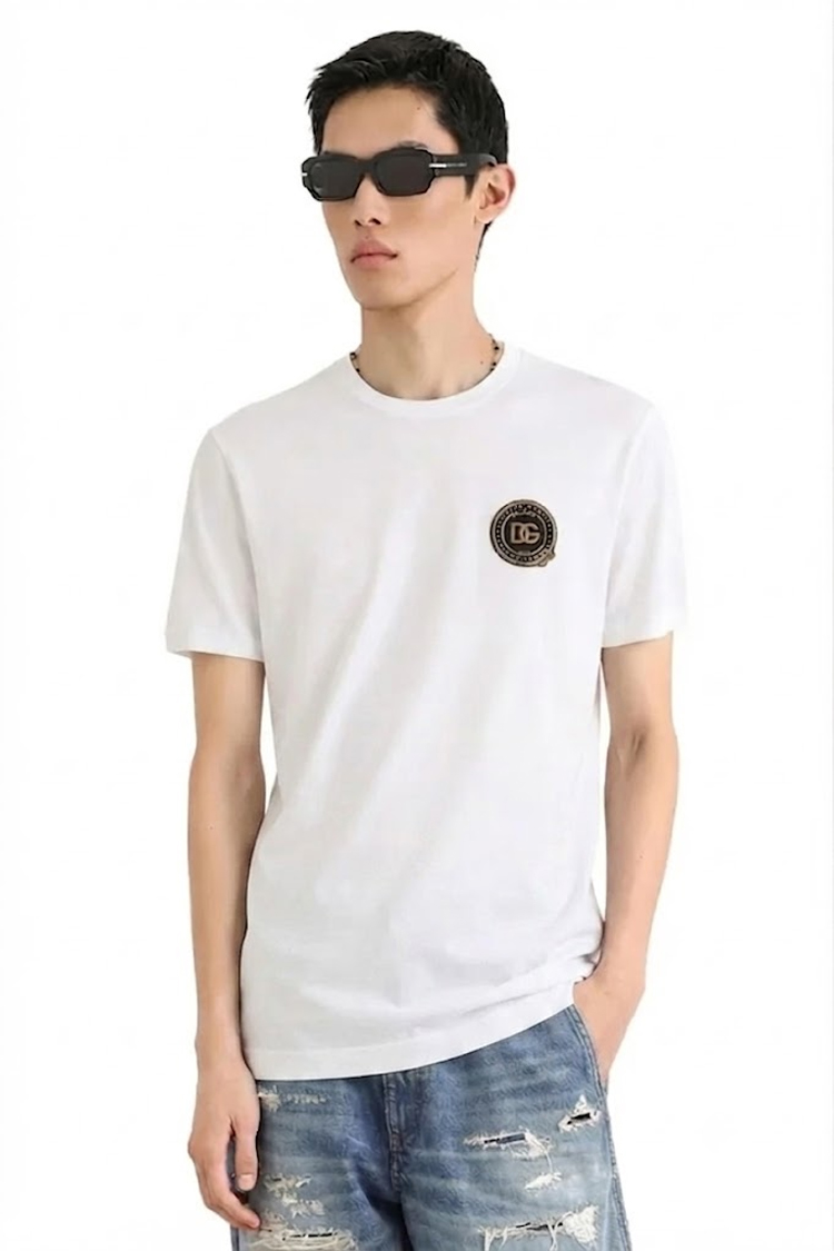 טי שירט דולצ'ה וגבאנה DOLCE&GABBANA לבן כותנה קלאסי דגם patch רקמת כתר חזה