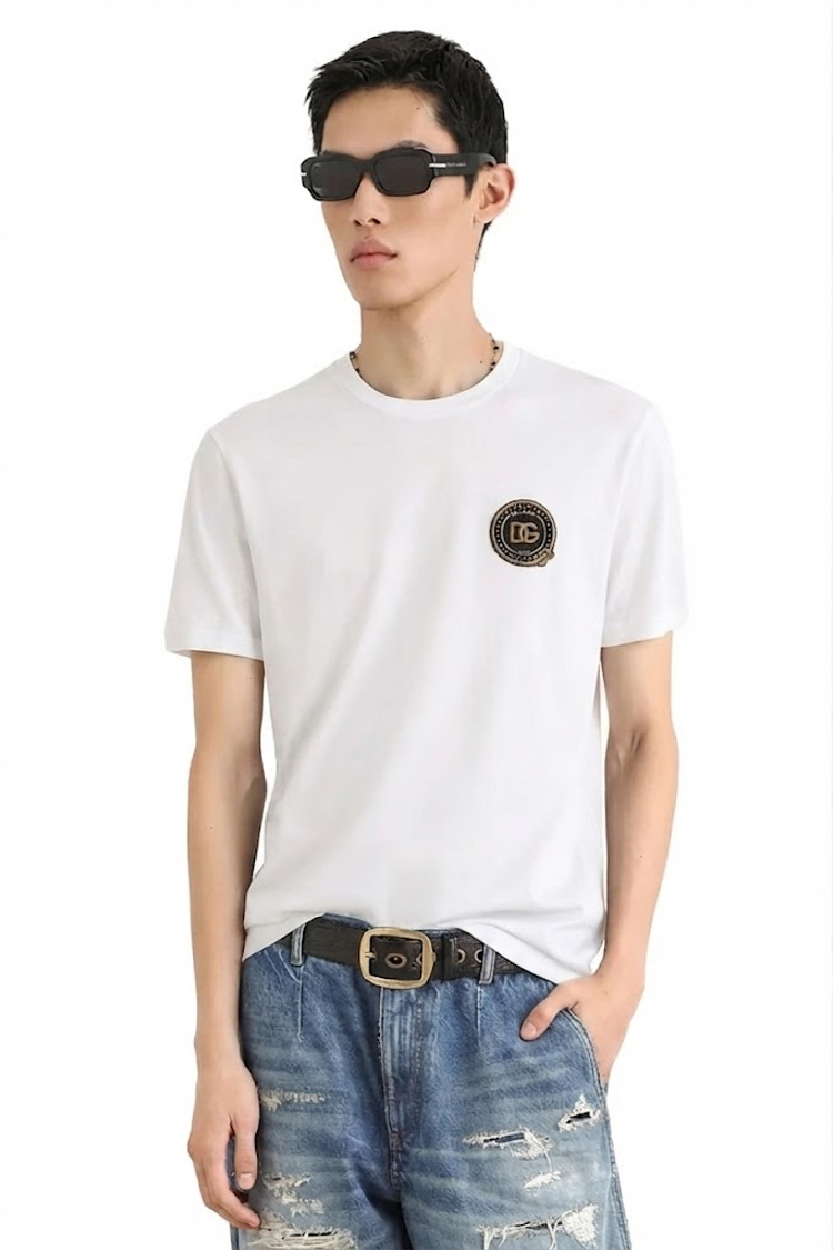 טי שירט דולצ'ה וגבאנה DOLCE&GABBANA לבן כותנה קלאסי דגם patch רקמת כתר חזה