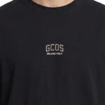 חולצת טי שירט ג’י סי די אס GCDS גברים שחור חצי מבריק גזרה נינוחה כותנה גמישה רקמת לוגו פאץ