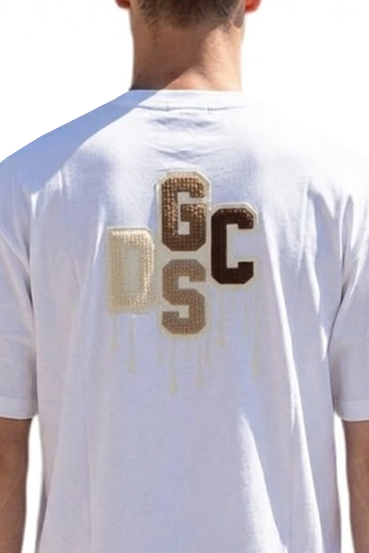 חולצת טי שירט ג'י סי די אס GCDS גברים לבנה חצי מבריק גזרה נינוחה כותנה דגם ICE CREAM רקמת לוגו חזה גב