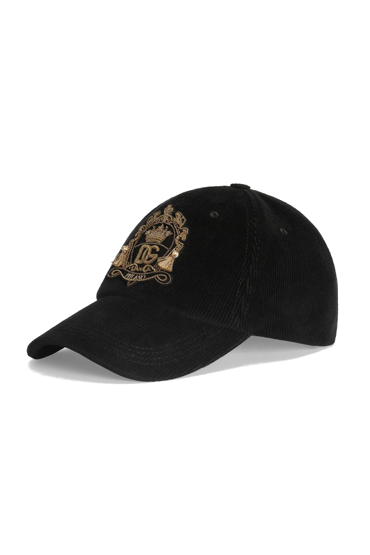 כובע בייסבול דולצ'ה וגבאנה DOLCE&GABBANA גברים נשים שחור קורדורוי רקמת לוגו דגם Corduroy baseball hat אבזם מטאלי