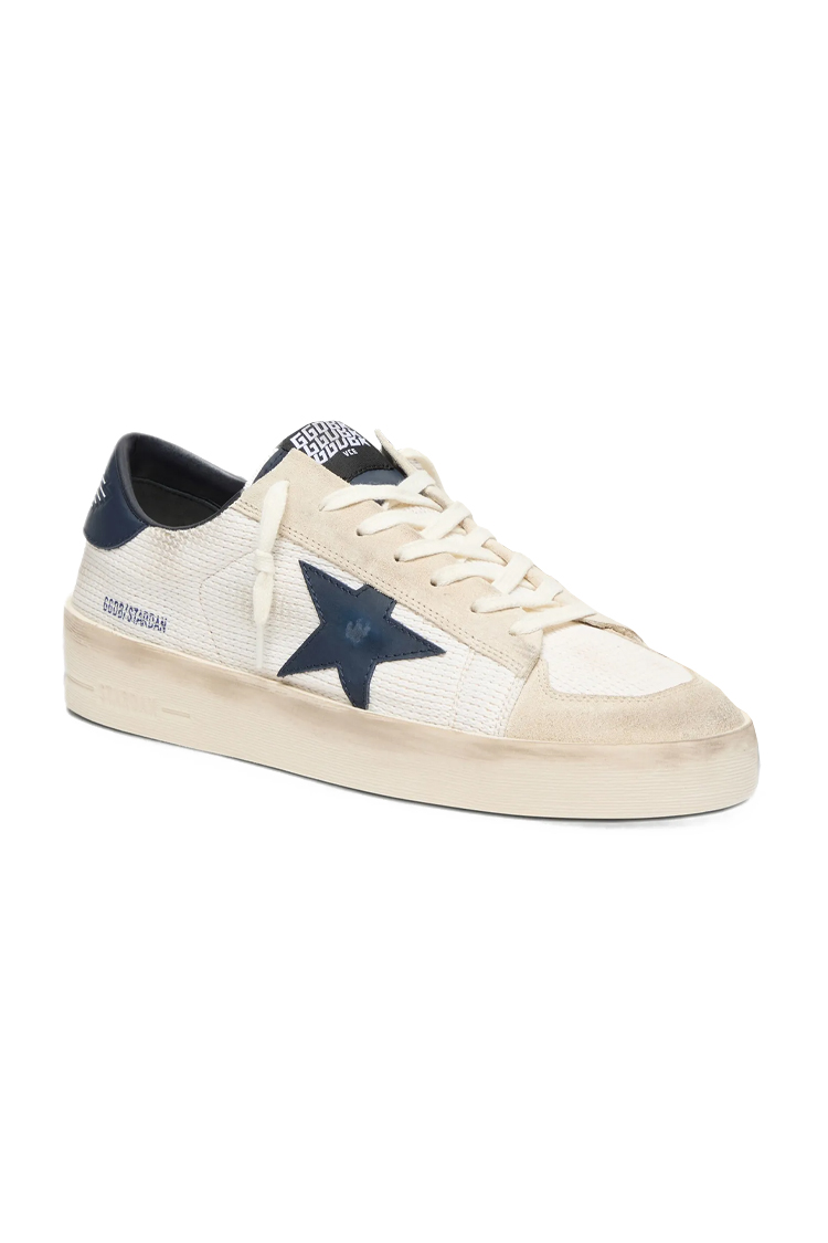 נעלי סניקרס עור גולדן גוס GOLDEN GOOSE גברים נשים בז כחול גזרה נמוכה כוכב דגם Stardan סוליית גומי