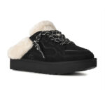 פכפי מיולז זמש UGG נשים שחור דגם Lowmel Mule בטנת צמר שרוכים קונטרסט