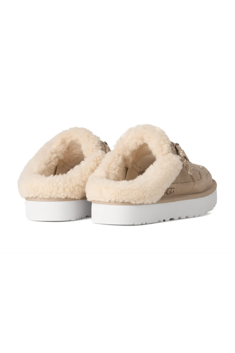 פכפי מיולז זמש UGG נשים קרם דגם Lowmel Mule בטנת צמר שרוכים קונטרסט