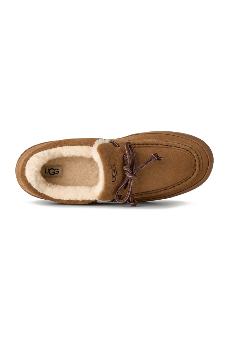 נעלי מוקסין אג UGG חום זמש דגם Quill slip-on בטנה צמרירית שרוכי עור סוליית גומי