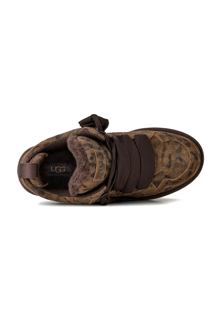 סניקרס אג UGG חום מנוקד זמש בד רשת גזרת מיד דגם Lowmel spotted ריפוד פרוותי סוליית EVA