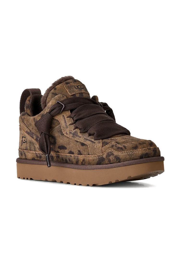 סניקרס אג UGG חום מנוקד זמש בד רשת גזרת מיד דגם Lowmel spotted ריפוד פרוותי סוליית EVA