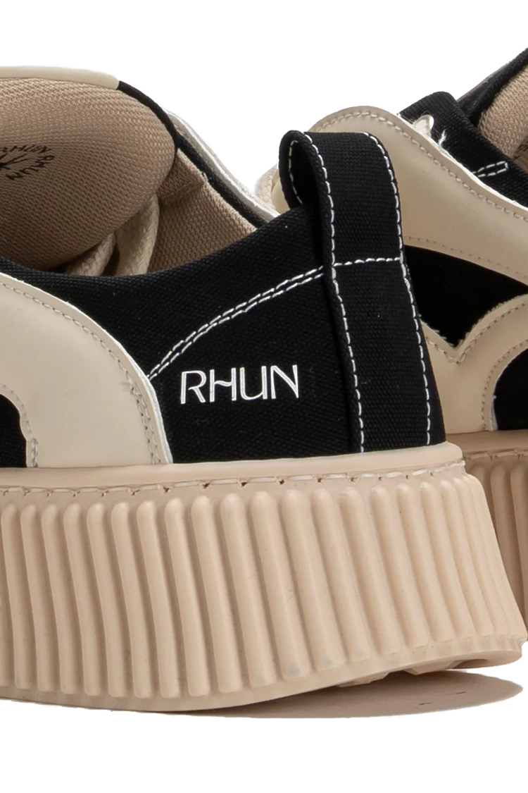 סניקרס רון RHUN שחור שמנת קנבס עור גזרת מיד דגם 2020 skate canvas סוליית גומי 3 ס"מ