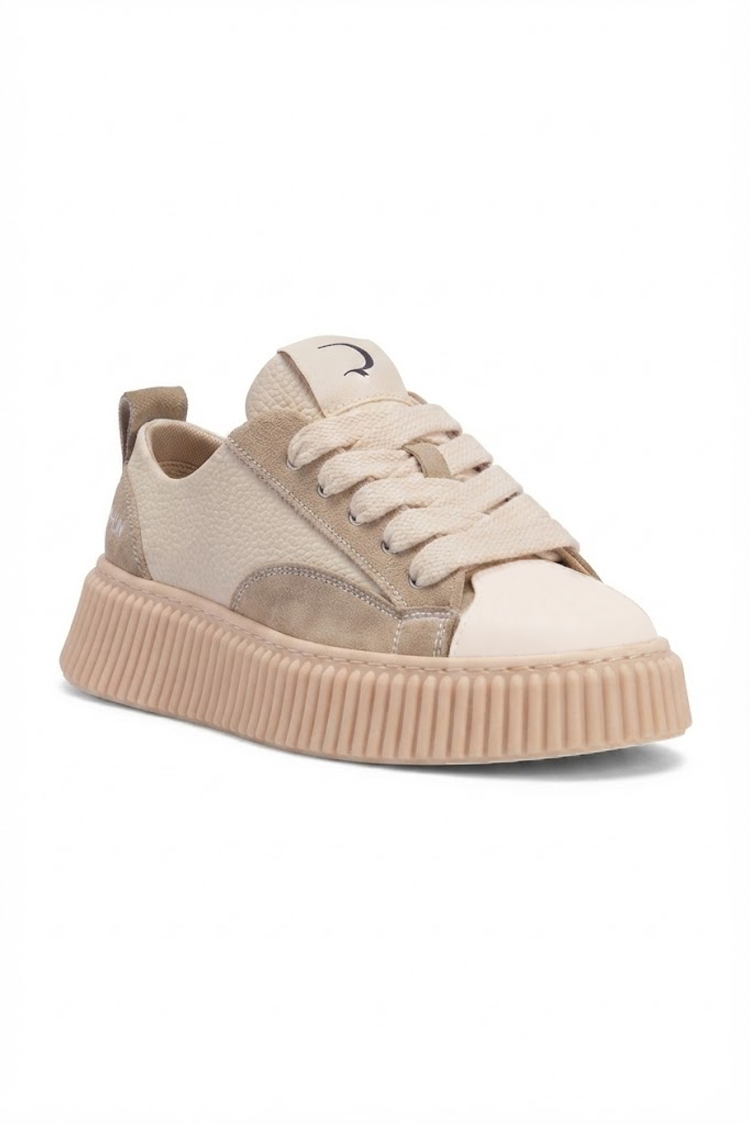 סניקרס רון RHUN בז עור גרגיר זמש גזרת מיד דגם 2027 beige grain leather סוליית גומי 3 ס"מ