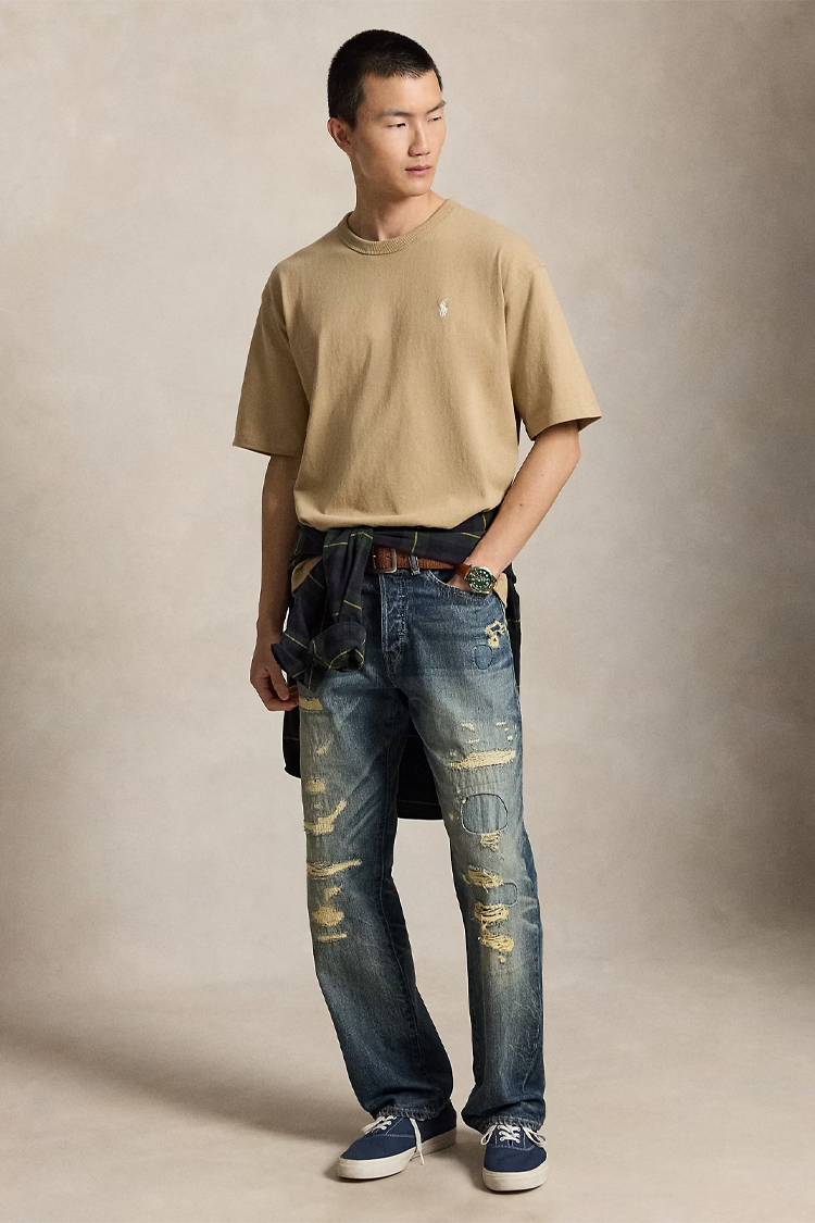 טי שירט פולו ראלף לורן POLO RALPH LAUREN חאקי כותנה נינוח דגם Relaxed fit jersey רקמת לוגו חזה