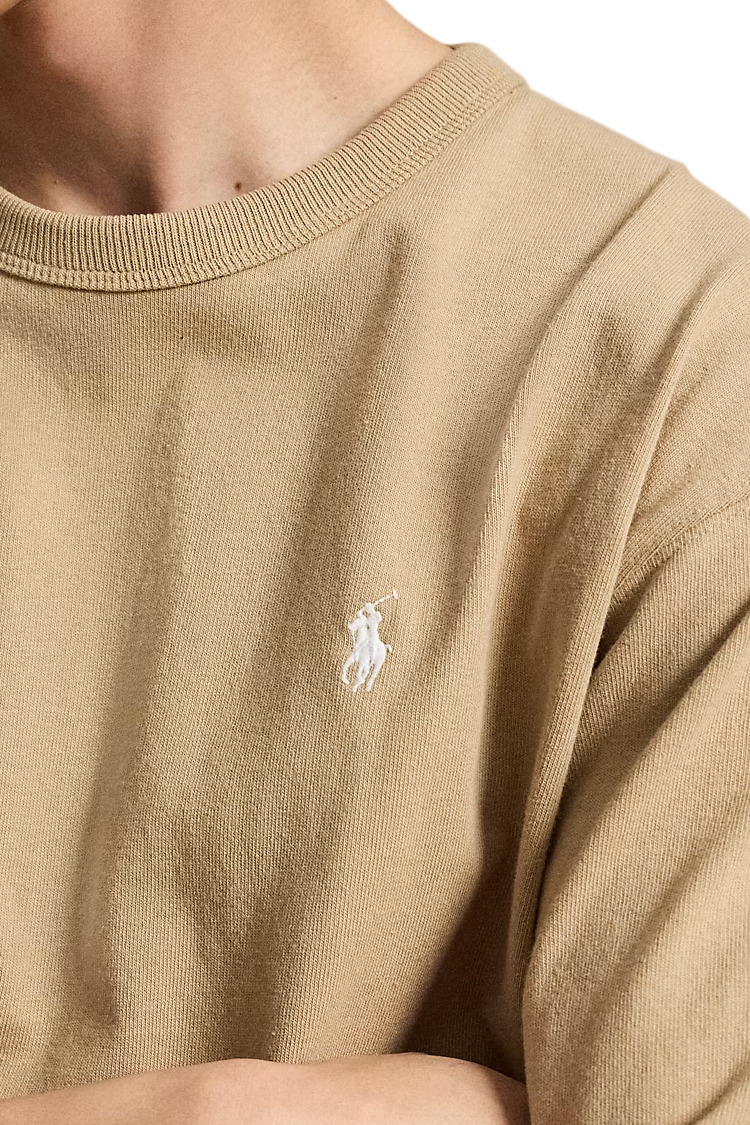 טי שירט פולו ראלף לורן POLO RALPH LAUREN חאקי כותנה נינוח דגם Relaxed fit jersey רקמת לוגו חזה