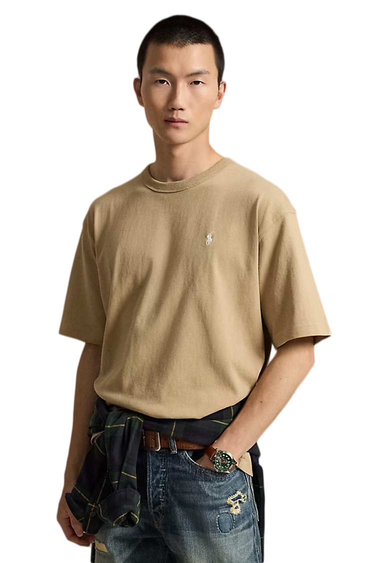 טי שירט פולו ראלף לורן POLO RALPH LAUREN חאקי כותנה נינוח דגם Relaxed fit jersey רקמת לוגו חזה
