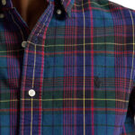 חולצה מכופתרת פולו ראלף לורן POLO RALPH LAUREN ירוק כחול משובץ כותנה דגם Custom Fit Plaid Brushed לוגו רקום
